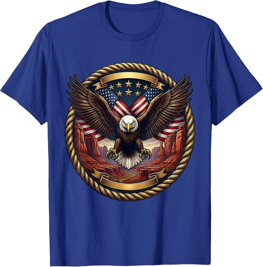 Bald Eagle Soaring Over Red Canyon T-Shirt - Royal Blue