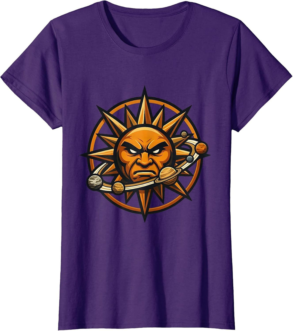 Women's Six Planets Orbiting a Blazing Sun Space Design T-Shirt - Purple