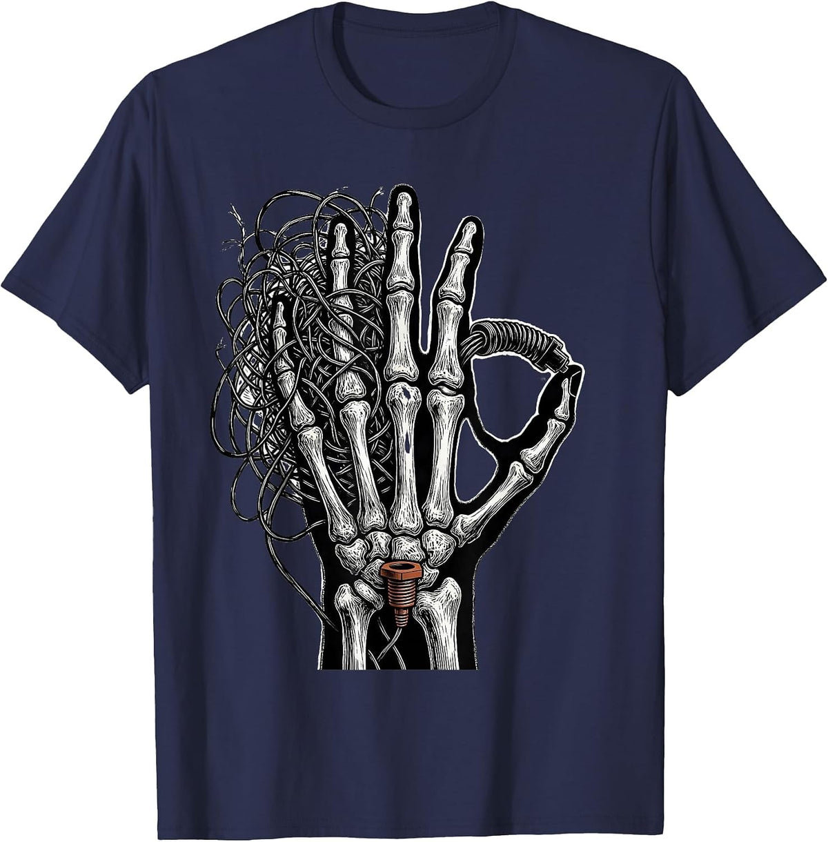Men's Conductors Grounded Electrician Trade Skeleton Humor T-Shirt - Navy Blue