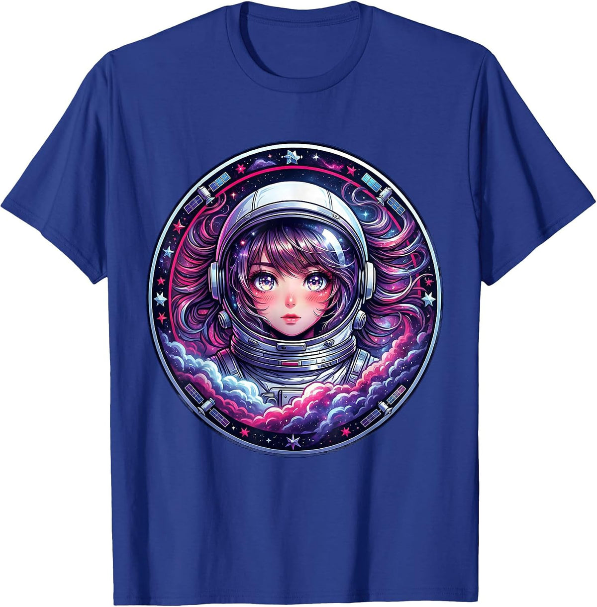 Men's Cosmonaut Nebula Space Explorer Illustration T-Shirt - Royal Blue