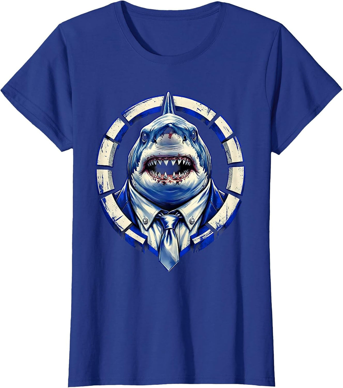 Women's Shark Boss Necktie Cufflinks Graphic Design T-Shirt - Royal Blue