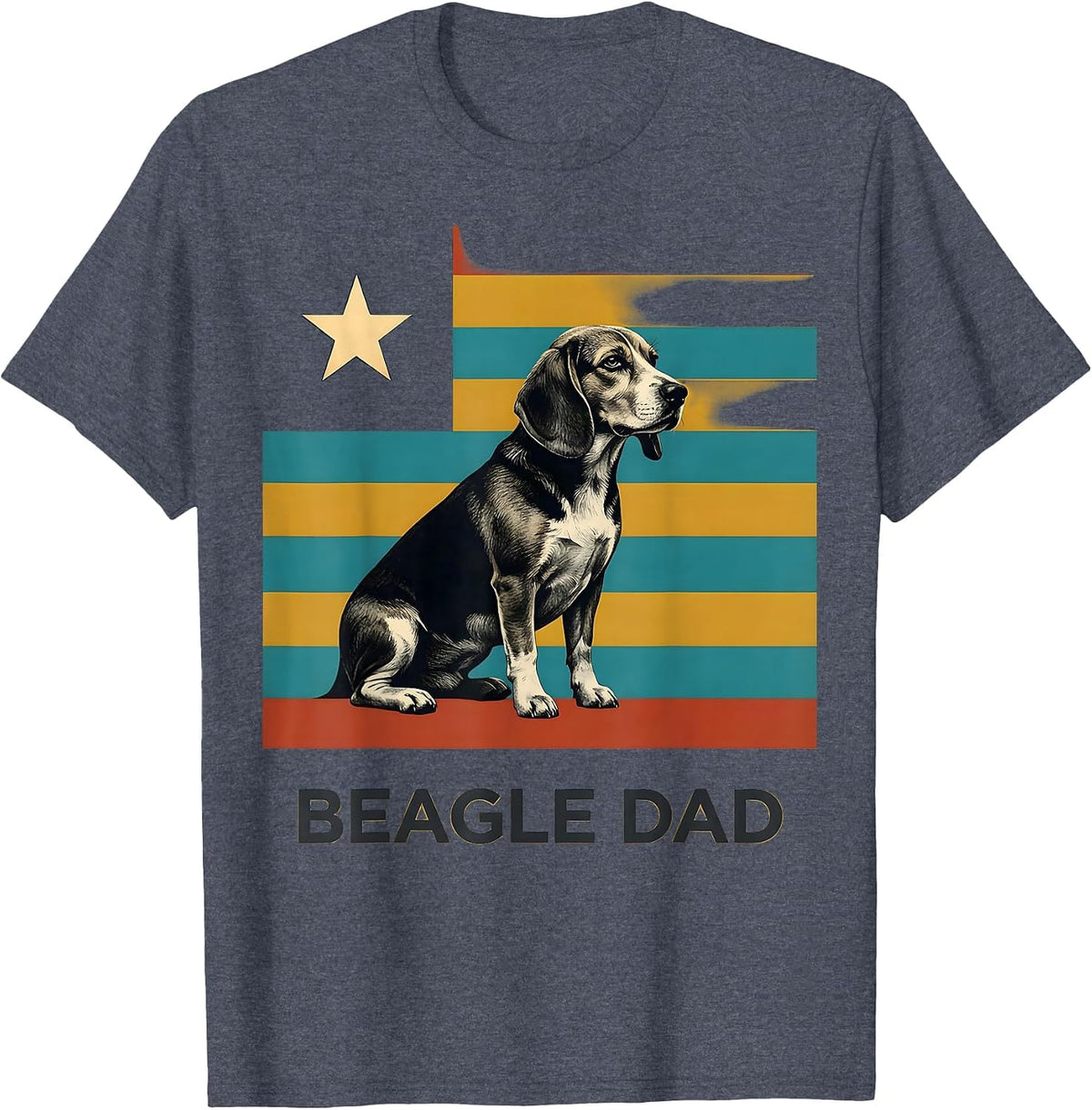 Beagle Dad Midcentury Modern Patriotic Dog Owner T-Shirt - Heather Blue