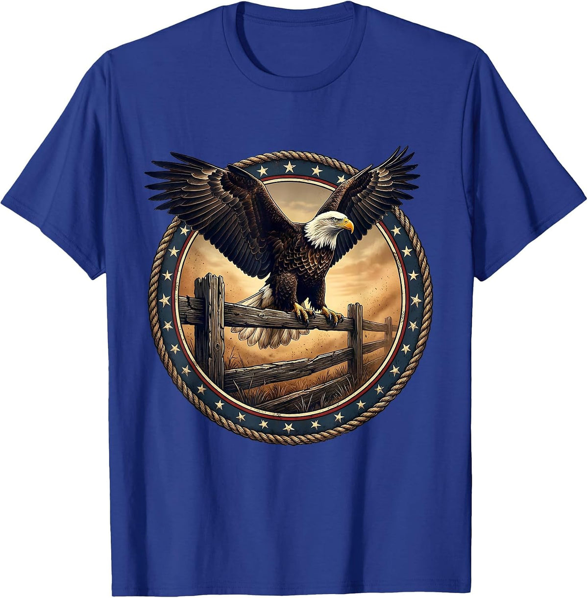 Bald Eagle Perched on Split-Rail Fence T-Shirt - Royal Blue
