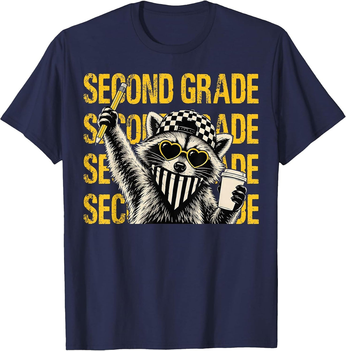 Funny Second Grade Teacher Feral Raccoon Back to School T-Shirt - Navy Blue