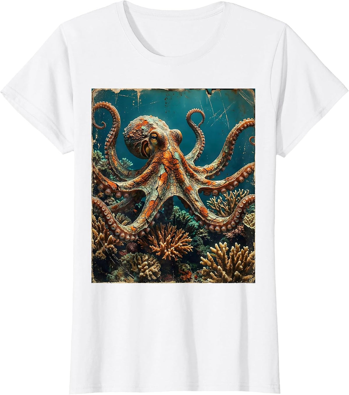 Women's Octopus Camo Coral Reef Camouflage Design T-Shirt - White