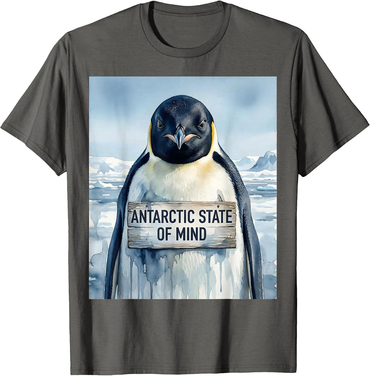 Men's Antarctic State of Mind Penguin Design T-Shirt - Asphalt Grey