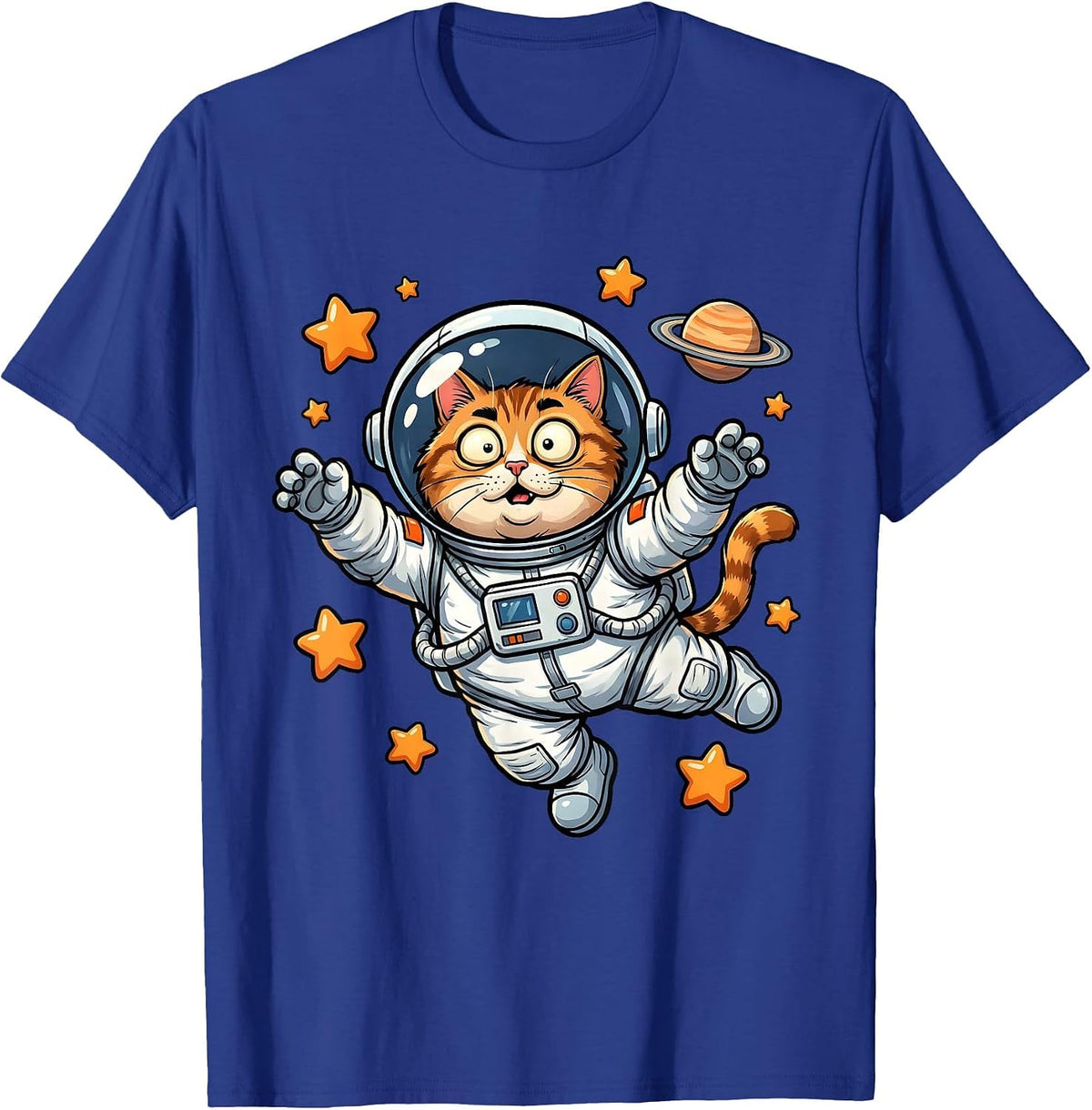 Men's Space Cat Astronaut Helmet Floating Galaxy Design T-Shirt - Royal Blue