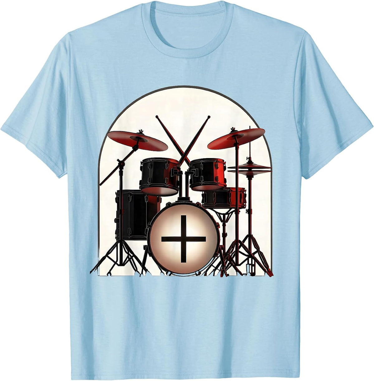 Geometric Drum Kit Church Arch Christian Musician Worship T-Shirt, Men, Baby Blue, Small - As Pictured