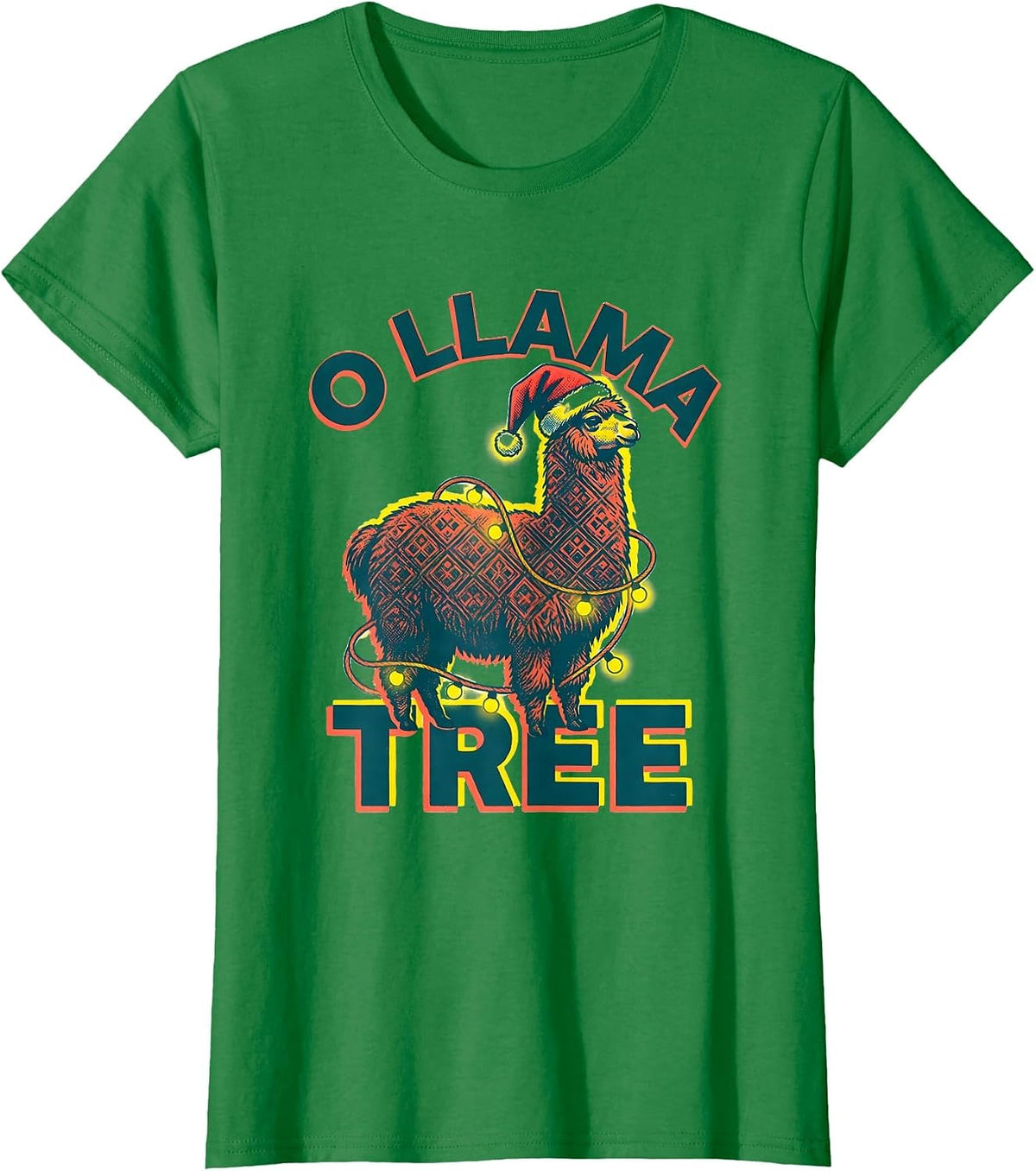 Women's O Llama Tree Funny Llama Lover Christmas Animal Humor T-Shirt - Kelly Green