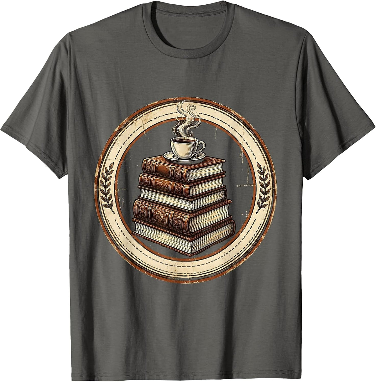 English Teacher Classic Novels and Coffee Illustration T-Shirt - Asphalt Grey