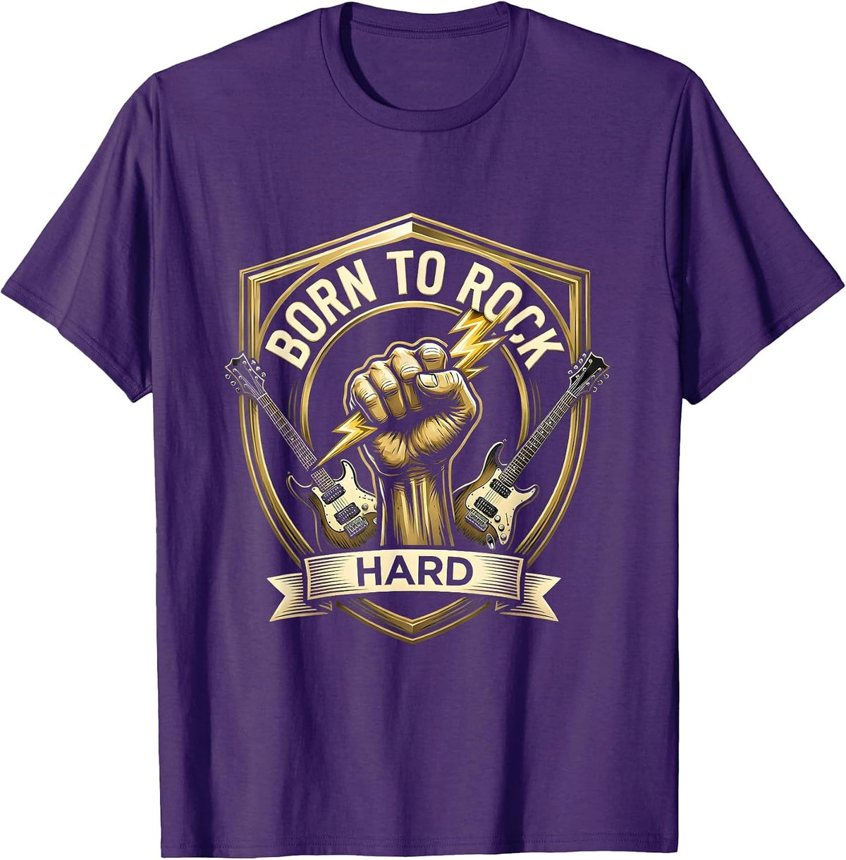 Born To Rock Hard Classic Rock Band Design T-Shirt - Purple