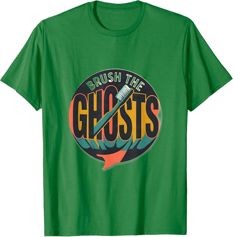 Men's Brush the Ghosts Midcentury Modern Dental Halloween Costume T-Shirt - Kelly Green