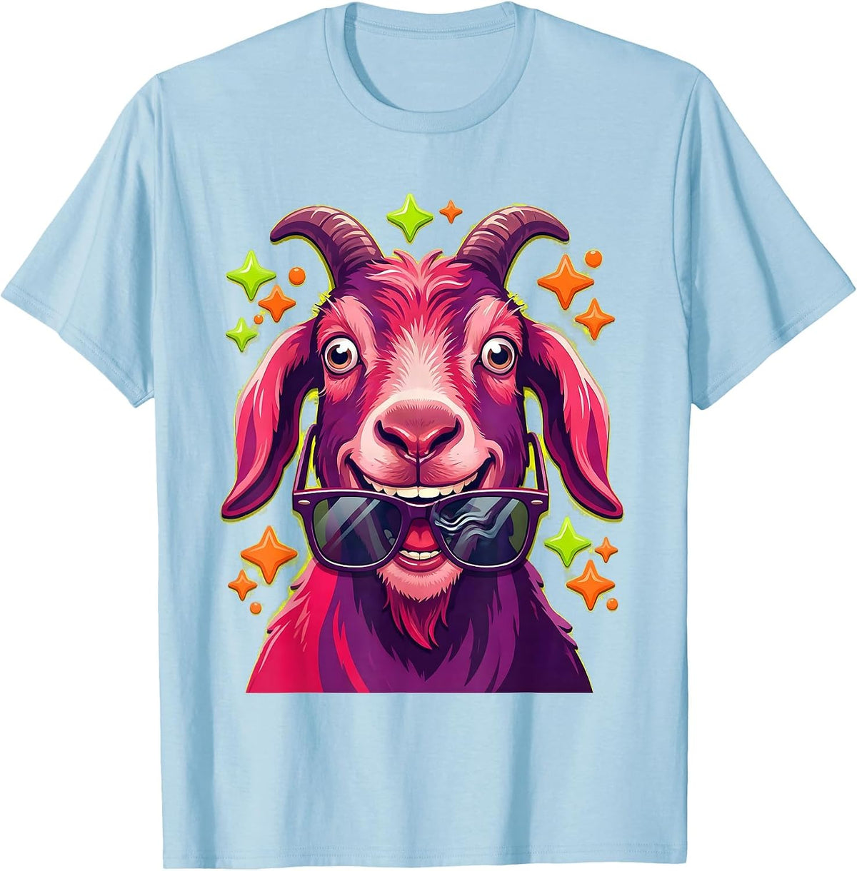 Derpy Goat Eating Sunglasses Funny Animal T-Shirt - Baby Blue
