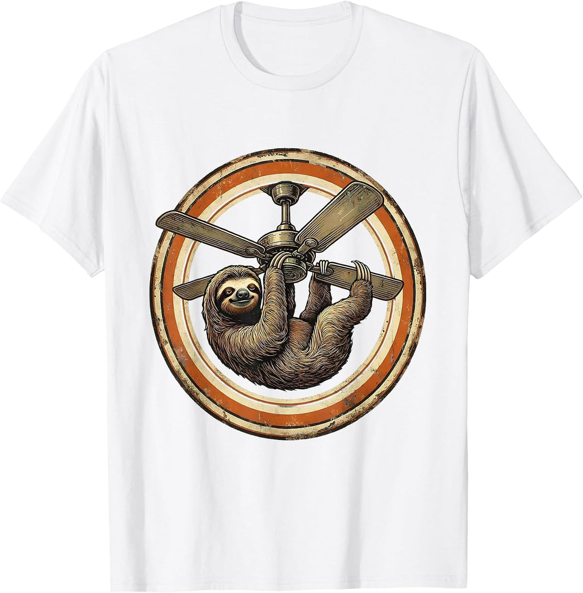 Men's Lazy Sloth Hanging From Ceiling Fan Blades T-Shirt - White