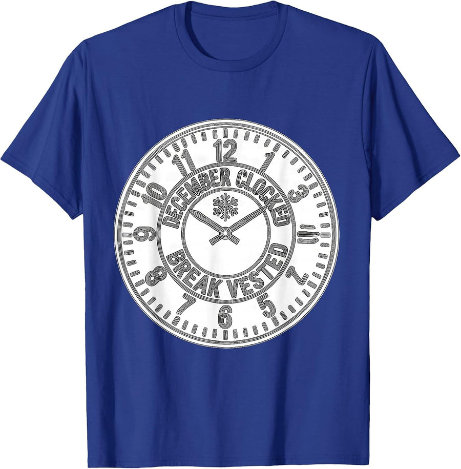 December Clocked Break Vested Funny Teacher Christmas Break T-Shirt - Royal Blue