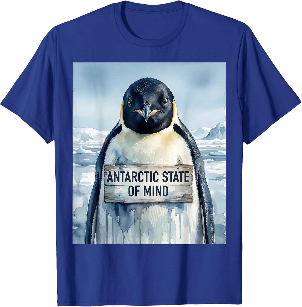 Men's Antarctic State of Mind Penguin Design T-Shirt - Royal Blue