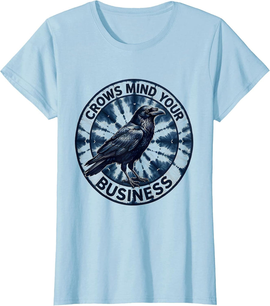 Women's Crows Mind Your Business Bold Graphic Design T-Shirt - Baby Blue