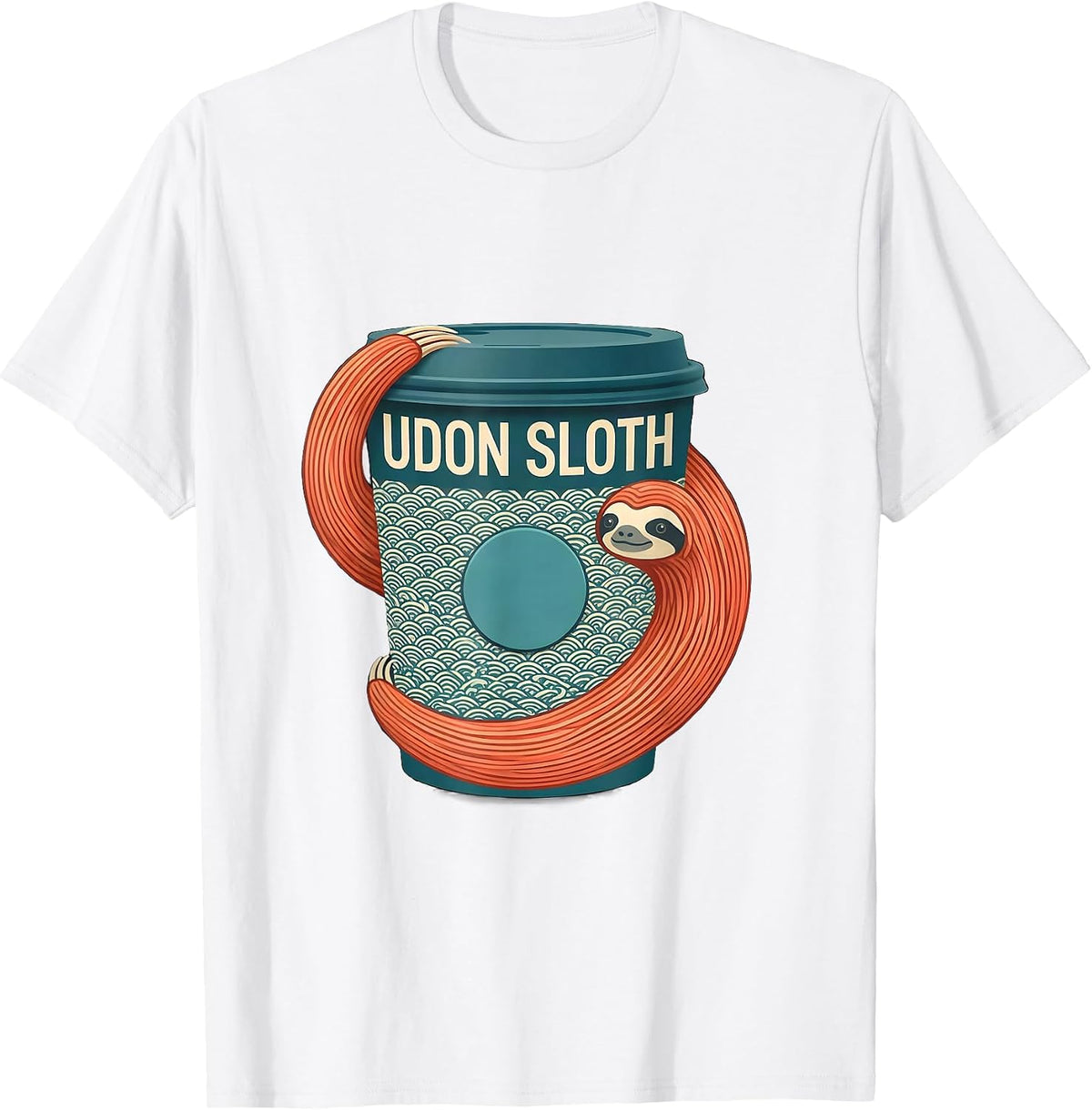 Men's Udon Sloth Midcentury Modern Japanese Pop Culture Sloth T-Shirt - White