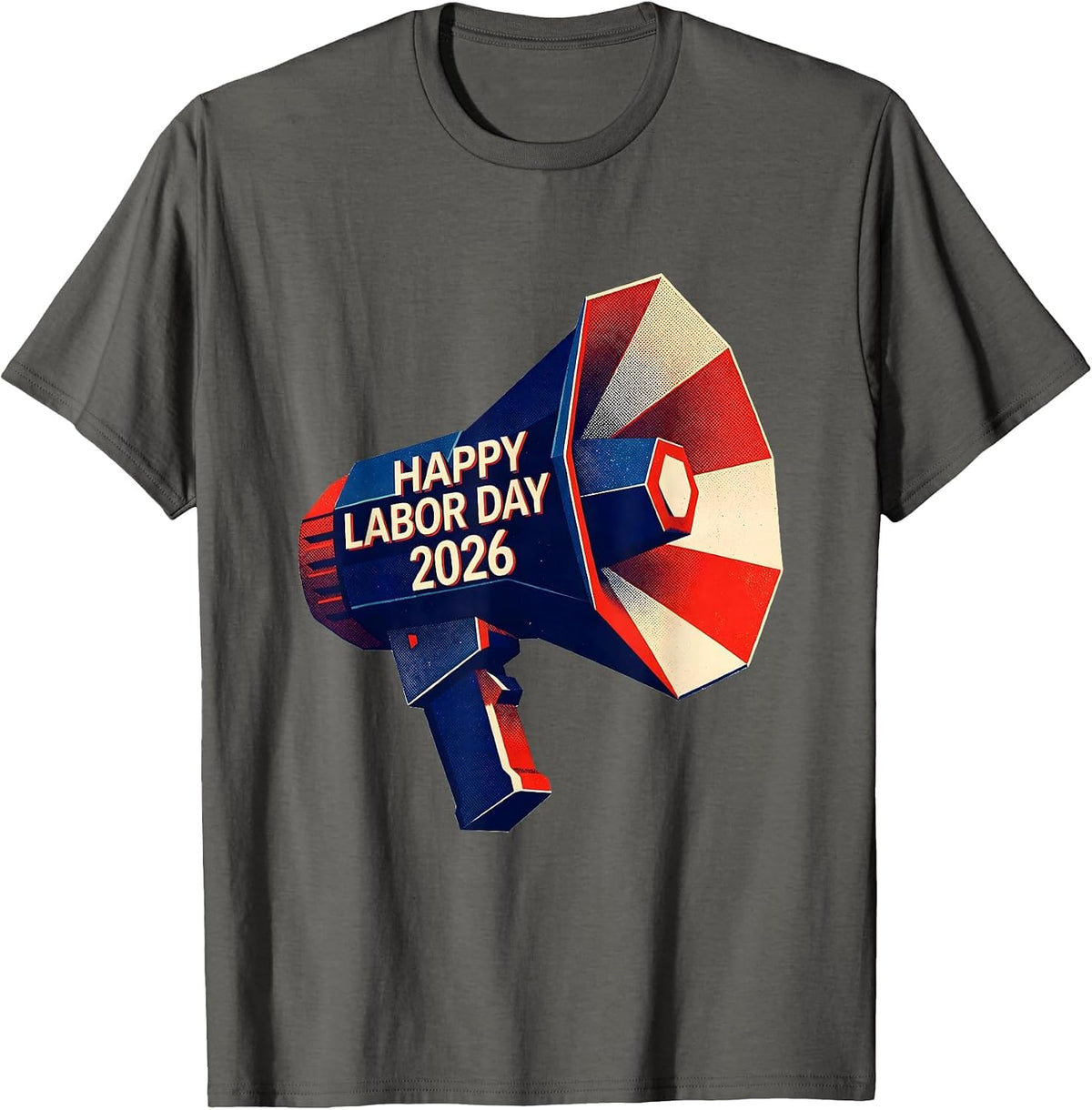 Happy Labor Day 2026 Risograph Patriotic Union Worker Gift T-Shirt - Asphalt Grey