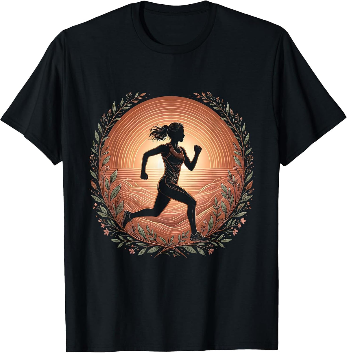 Men's Runner Silhouette Sunrise Burst Athleisure Design T-Shirt - Black