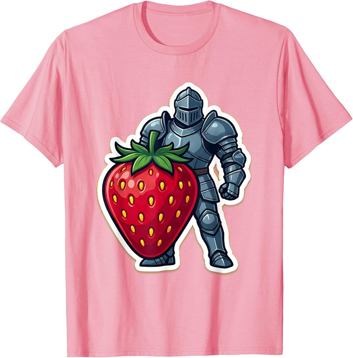Men's Strawberry Knight Armor Shield Graphic Tee T-Shirt - Pink