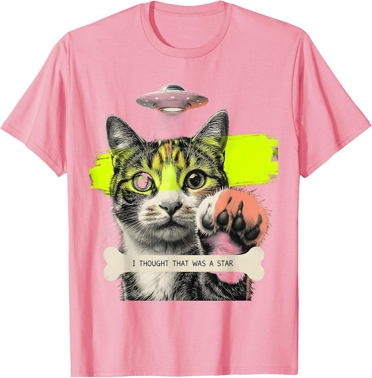 Men's I Thought That Was A Star Funny Cat UFO Meme Cat Owner Gift T-Shirt - Pink