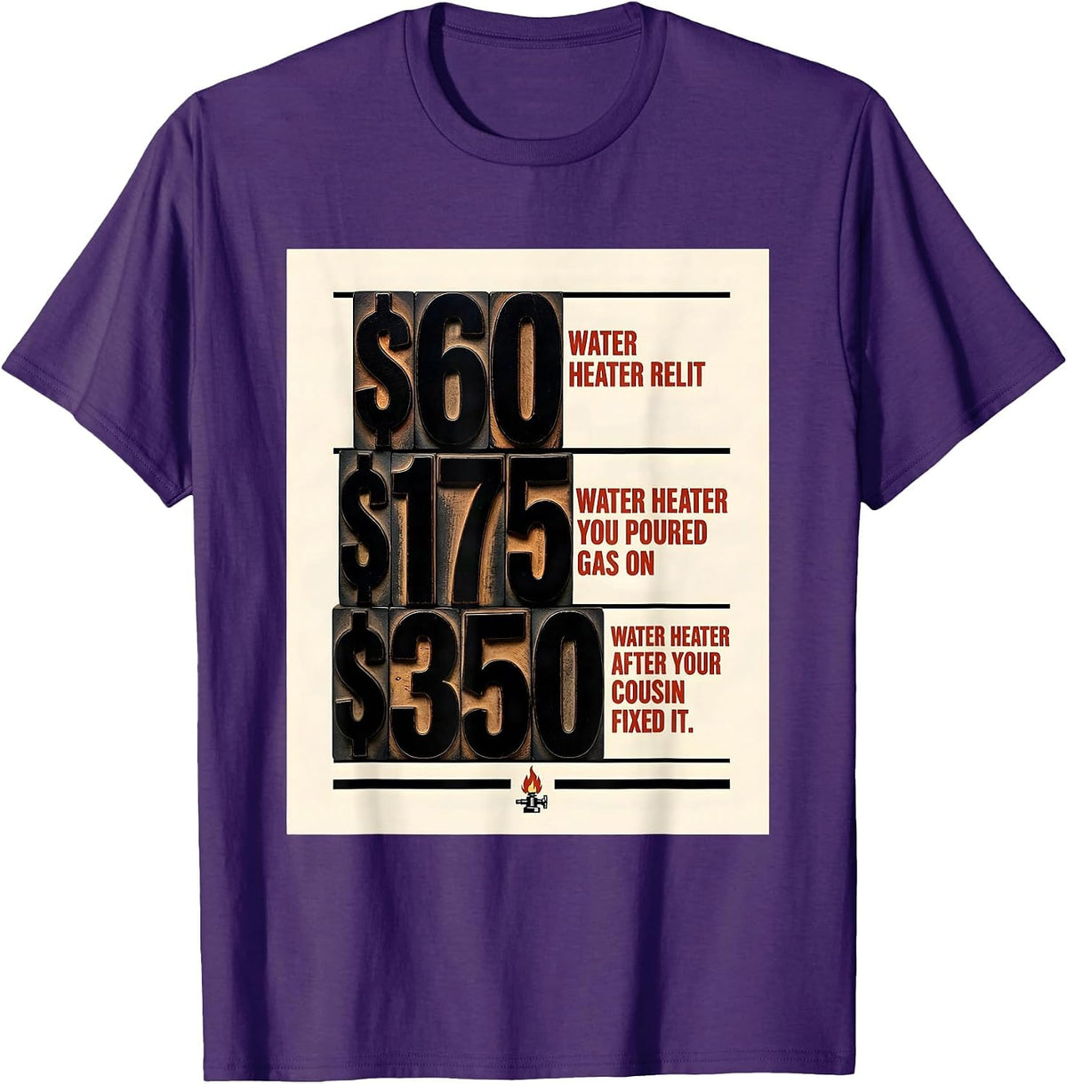 Men's Water Heater Relit $60 Funny Plumber Occupational Humor T-Shirt - Purple