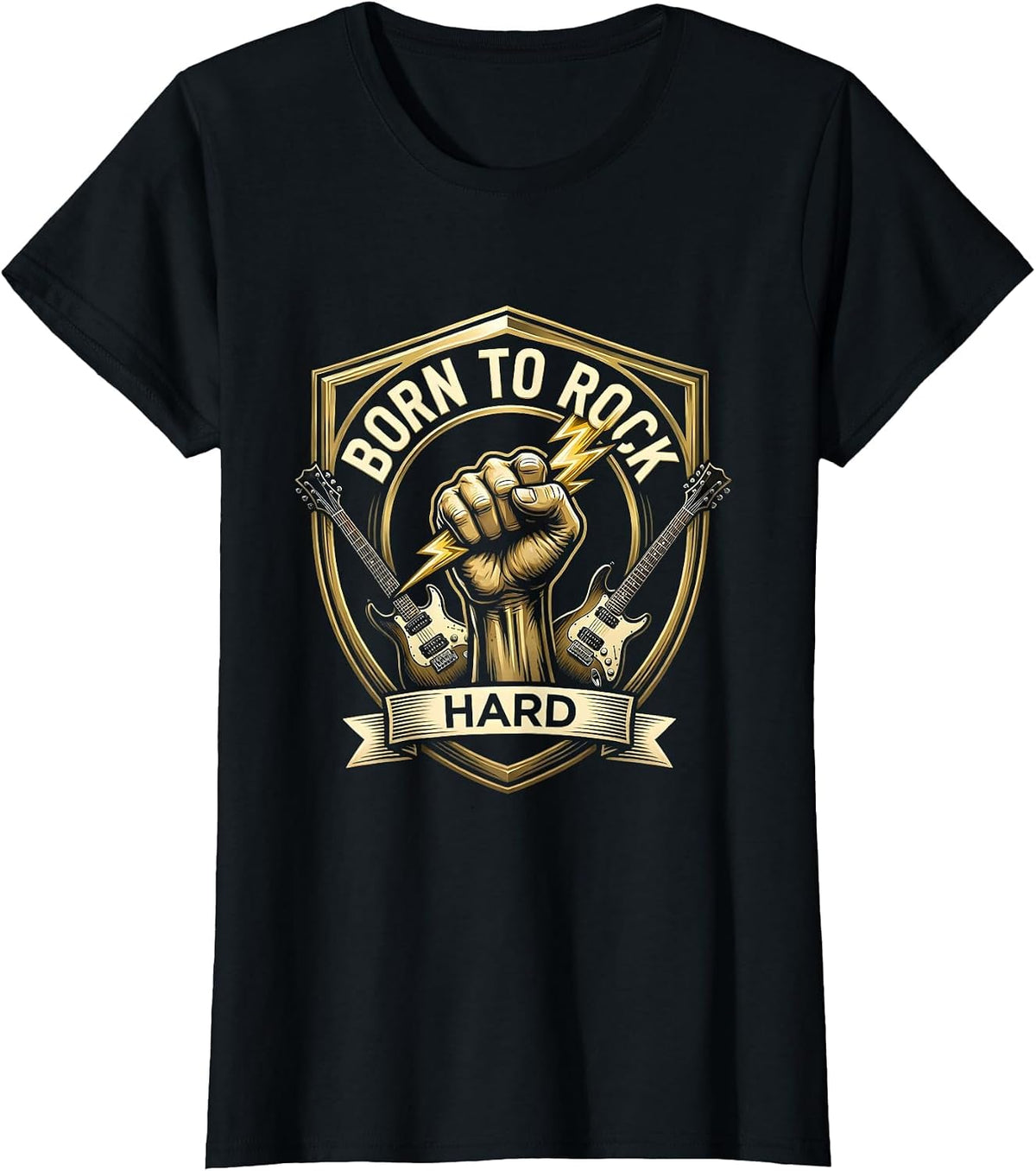 Born To Rock Hard Classic Rock Band Design T-Shirt - Black