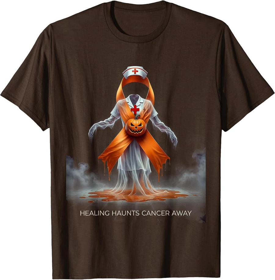 Men's Halloween Nurse Oncology Awareness Ribbon Design T-Shirt - Brown