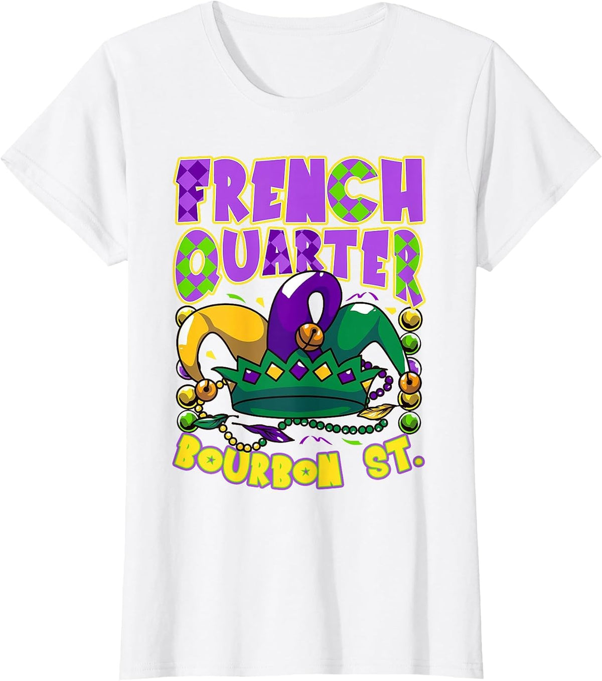 French Quarter Bourbon Street New Orleans LA Mardi Gras T-Shirt - White