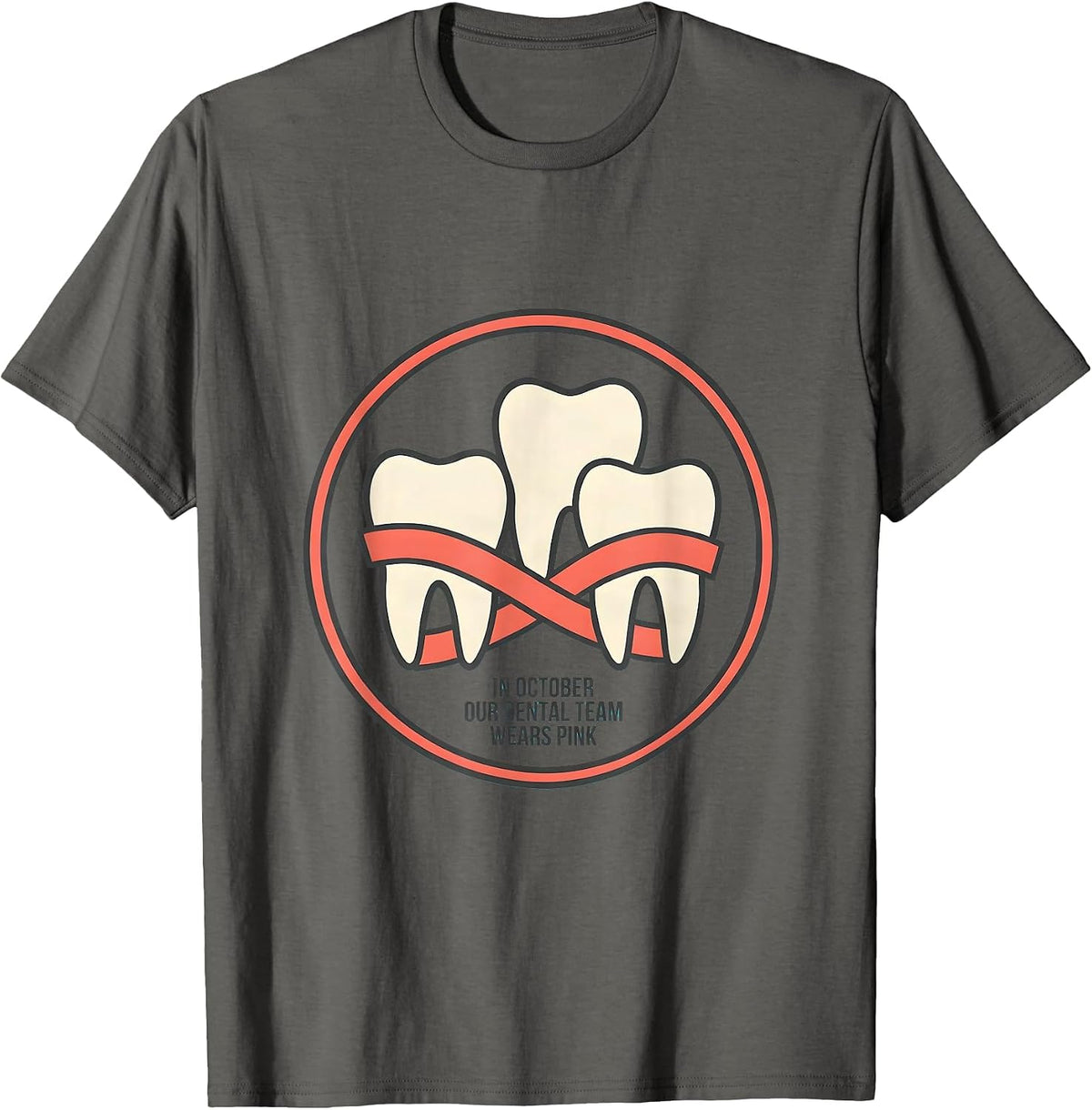 In October, Our Dental Team Wears Pink Midcentury Modern T-Shirt - Asphalt Grey