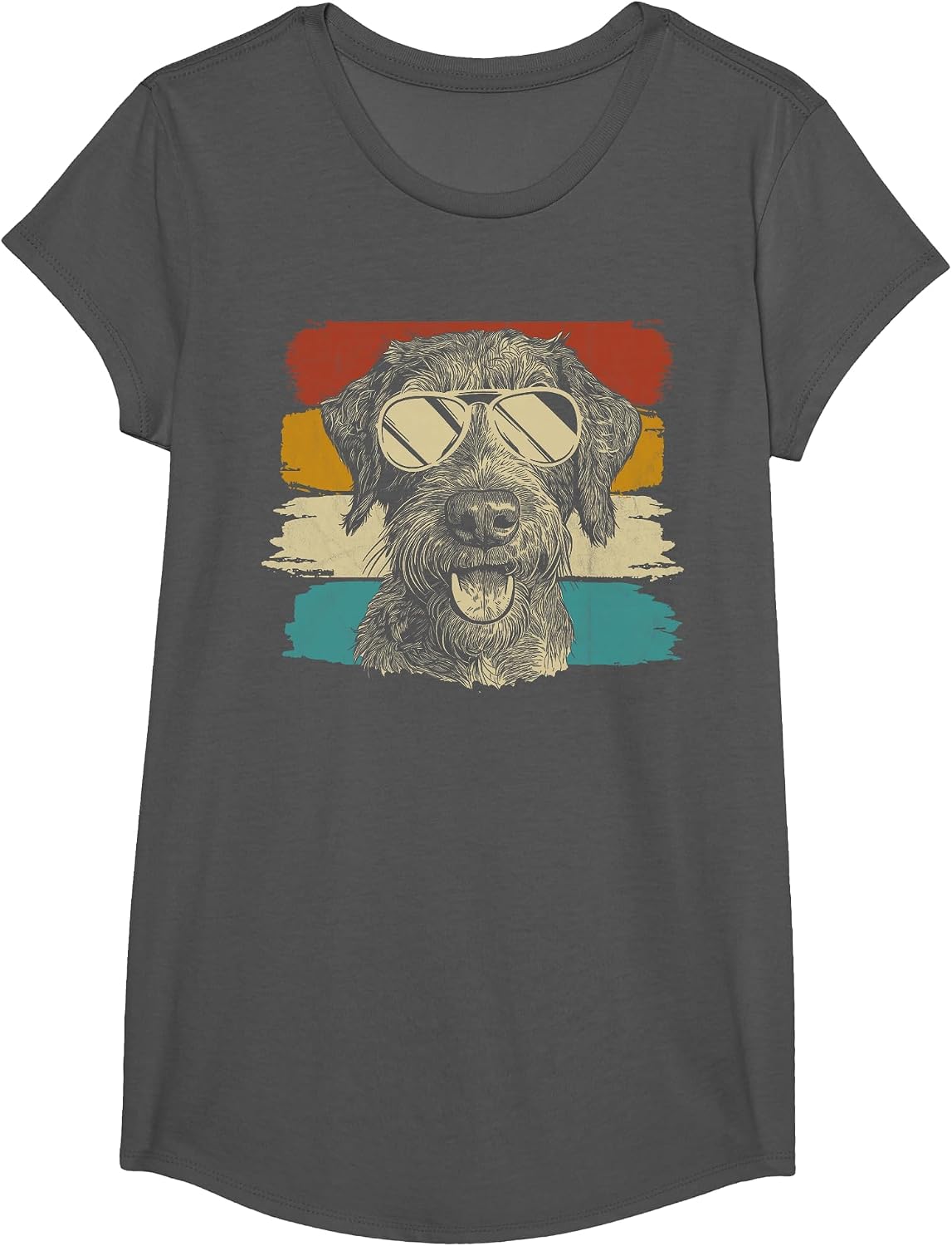 German Wirehaired Pointer with Sunglasses Retro T-Shirt - Girls Asphalt Grey