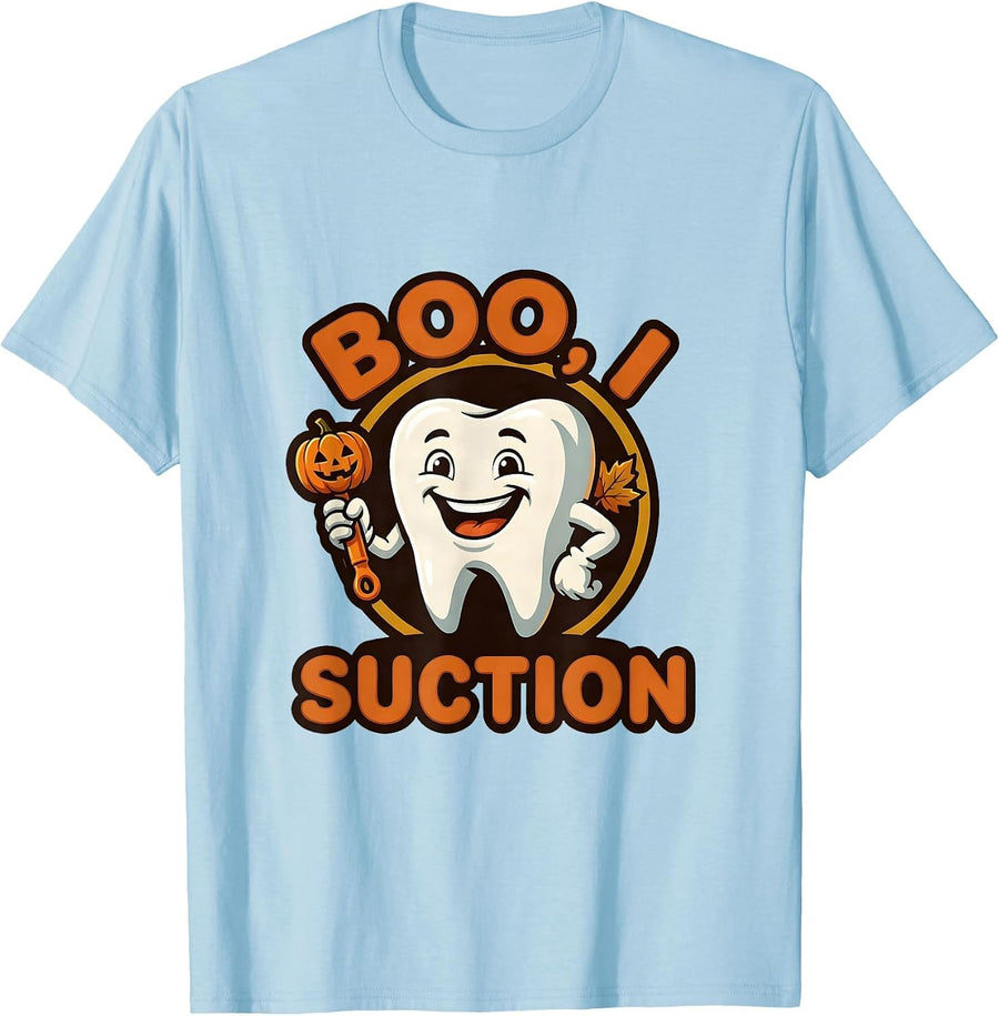 Men's Boo I Suction Funny Dental Hygienist Halloween Fall Humor T-Shirt - Baby Blue