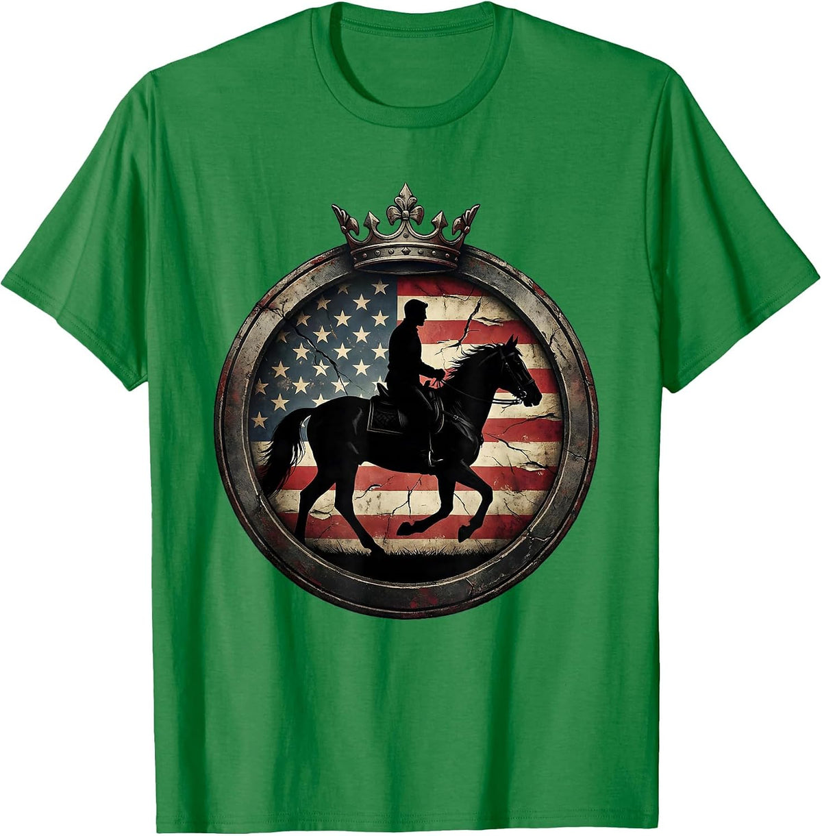 Men's Red Freedom Lone Rider Horseback Sunset Design T-Shirt - Kelly Green