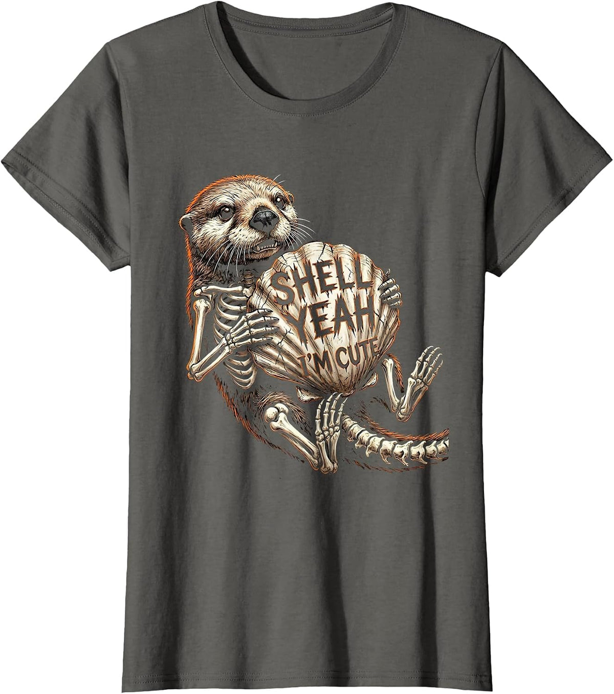 Women's Shell Yeah I'm Cute Sea Otter Design T-Shirt - Asphalt Grey