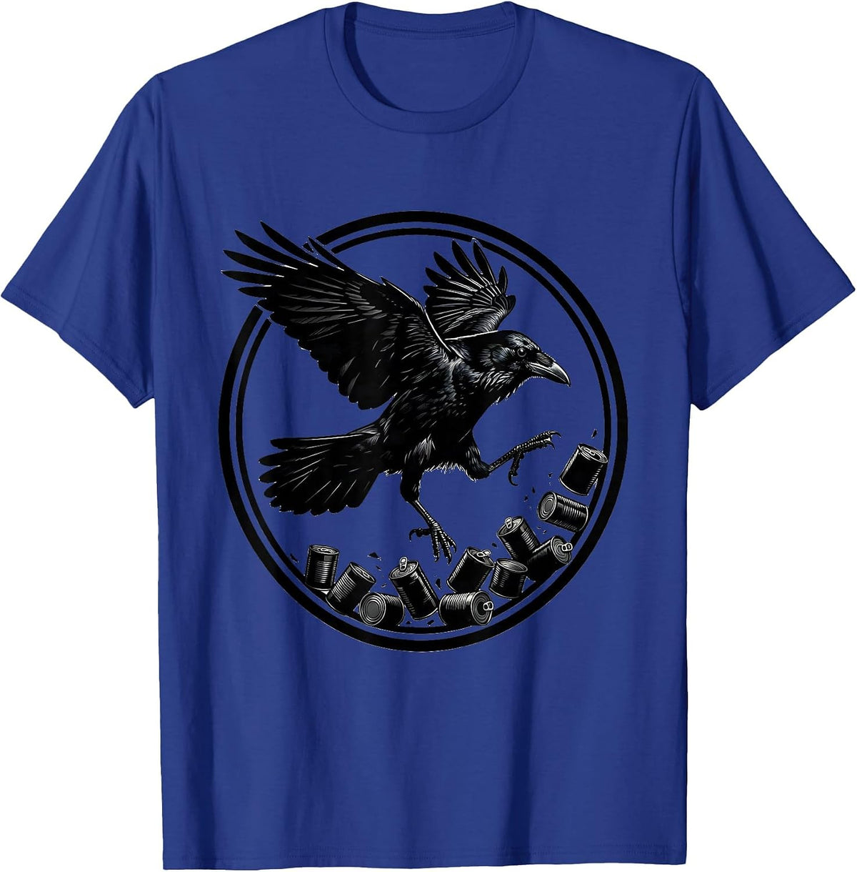 Crow Kicking Over Tin Cans Funny Bird Art T-Shirt - Royal Blue