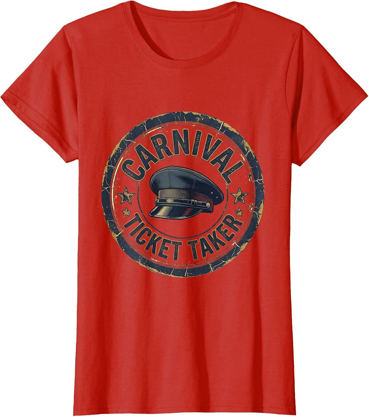 Carnival Ticket Taker Distressed Circus Party Costume Staff T-Shirt - Red