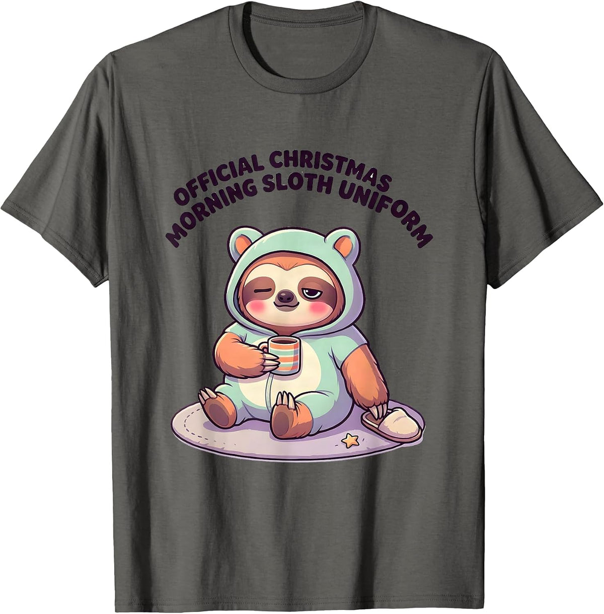 Men's Official Christmas Morning Sloth Uniform Cute Kawaii T-Shirt - Asphalt Grey