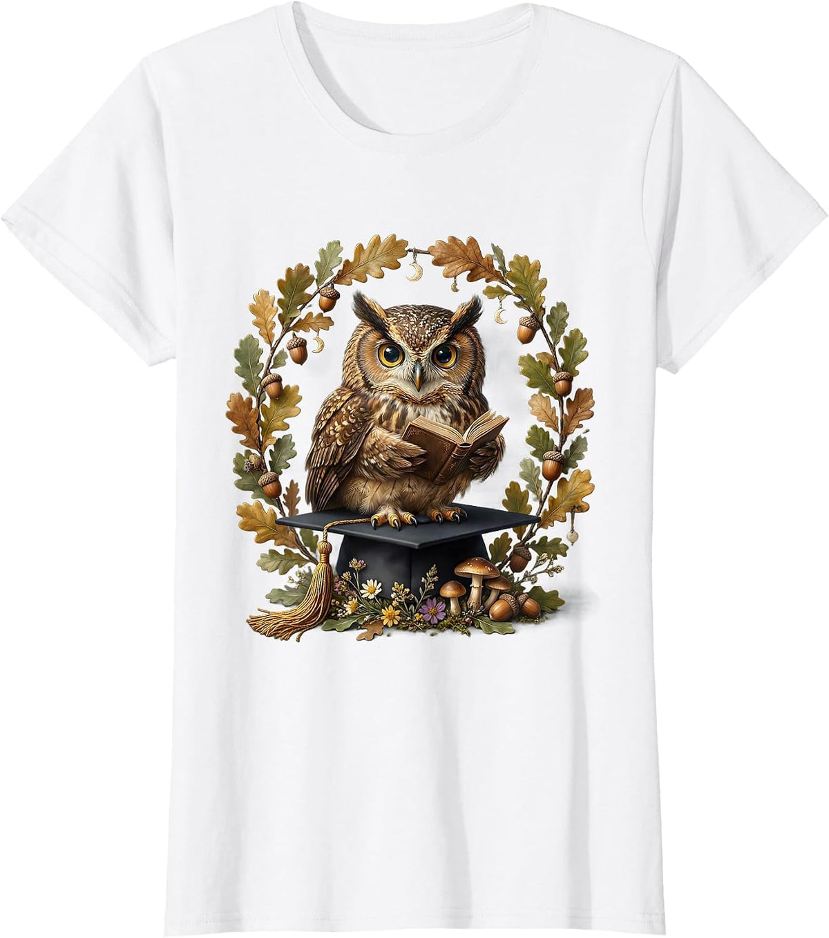 Women's Third Grade Teacher Owl Graduation Cap Design T-Shirt - White