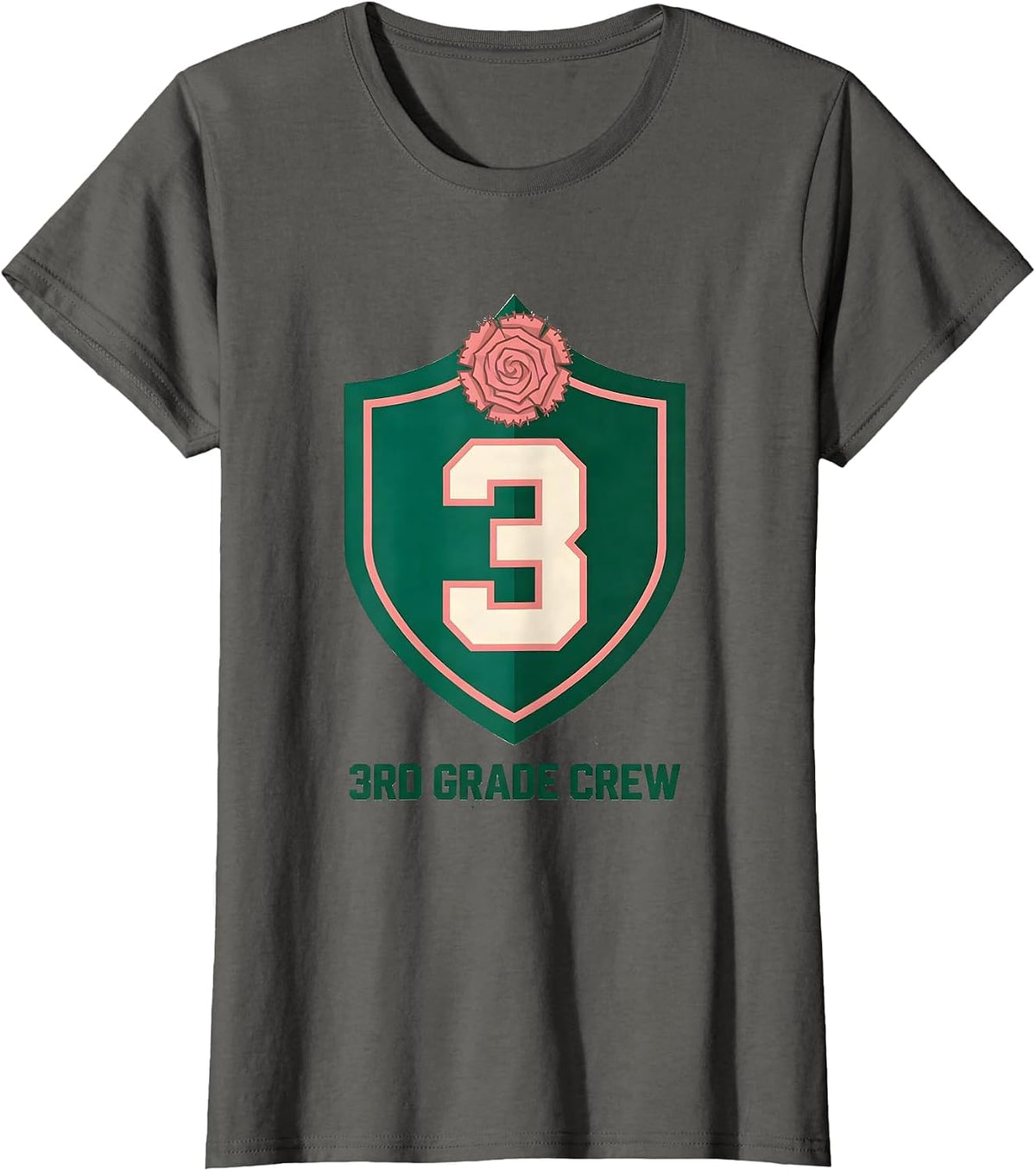 Women's 3rd Grade Crew Coquette Bow Back to School Grade Identity T-Shirt - Asphalt Grey