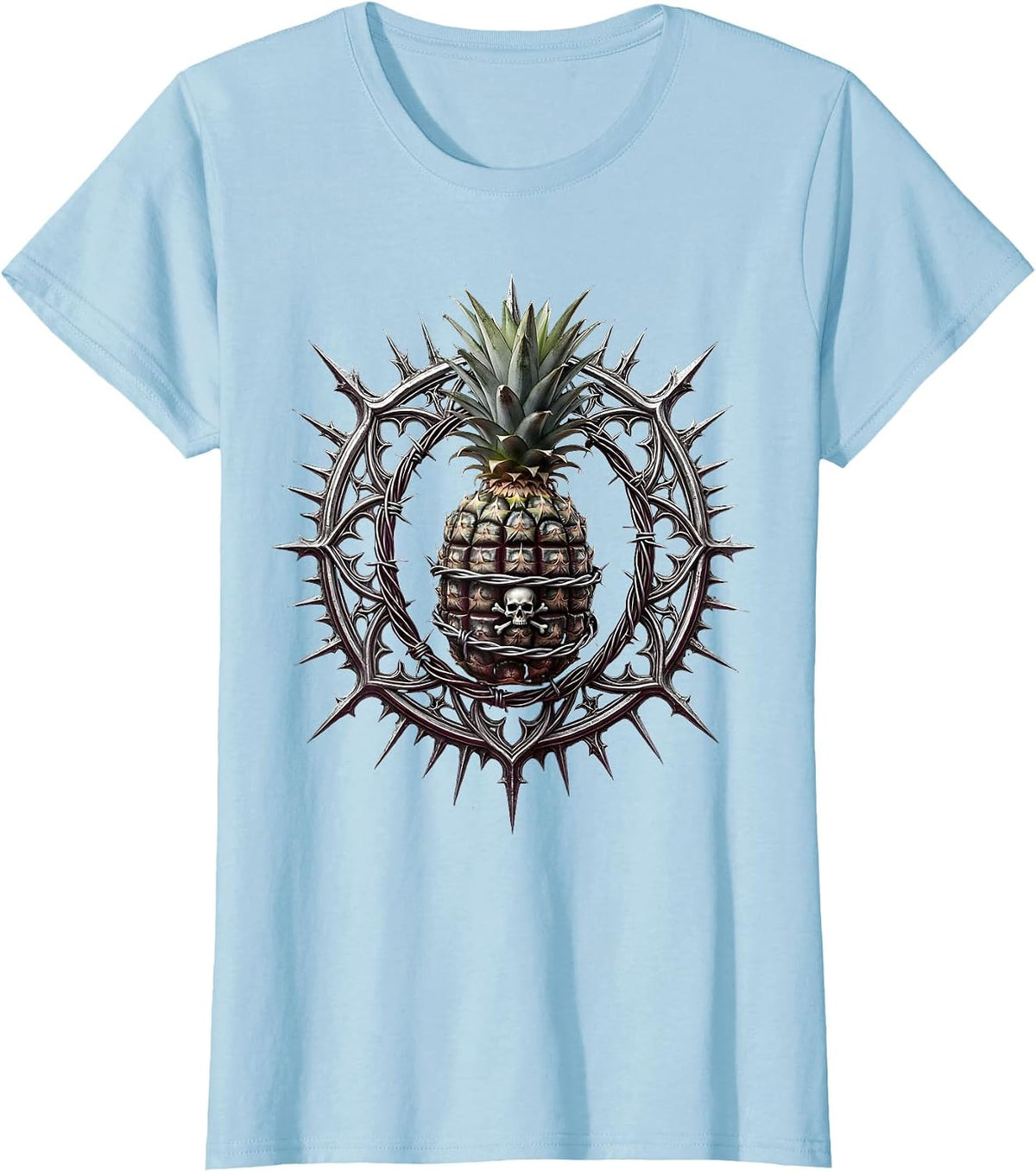 Punk Rock Hand Grenade Barbed Wire Graphic T-Shirt - Baby Blue