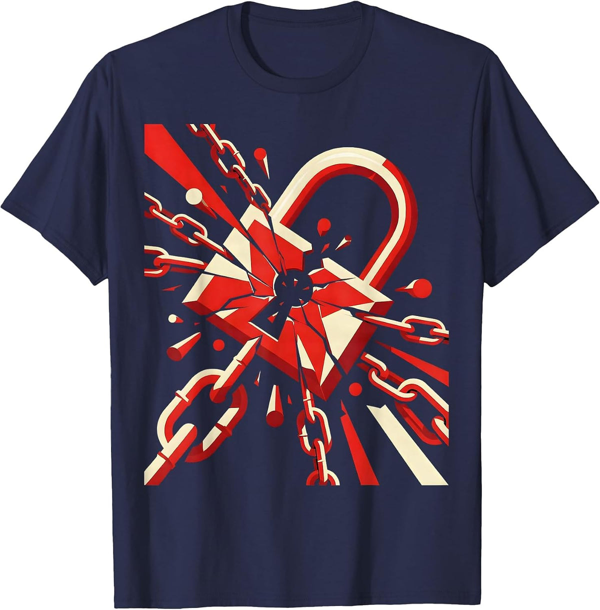 Men's Broken Padlock Rusted Chain Freedom Graphic T-Shirt - Navy Blue