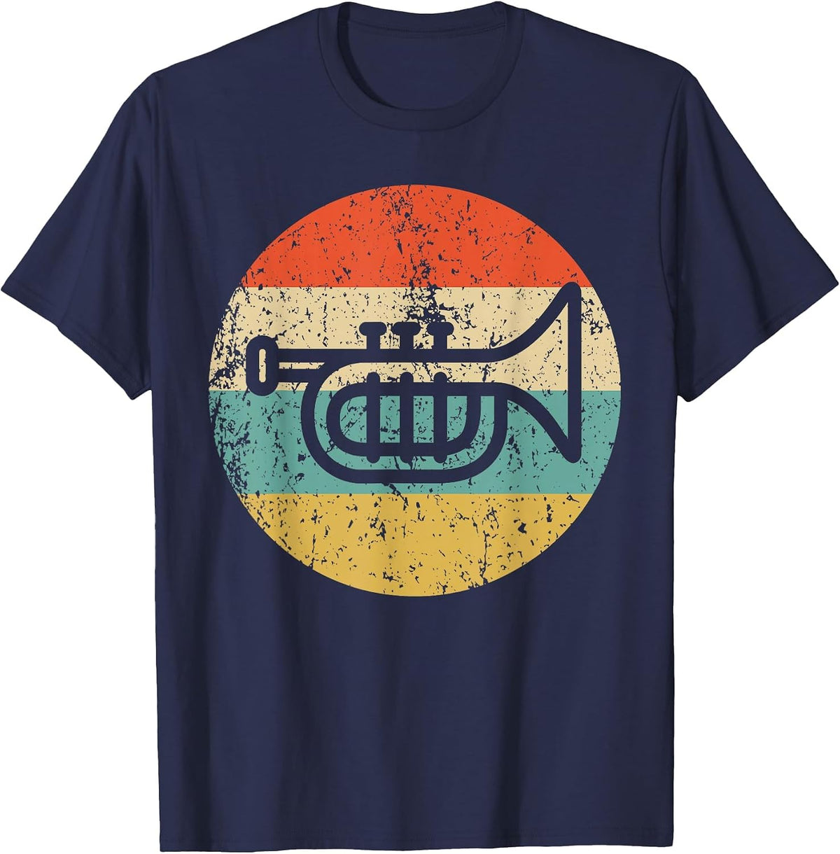 Trumpet Retro Style Music T-Shirt - Navy Blue