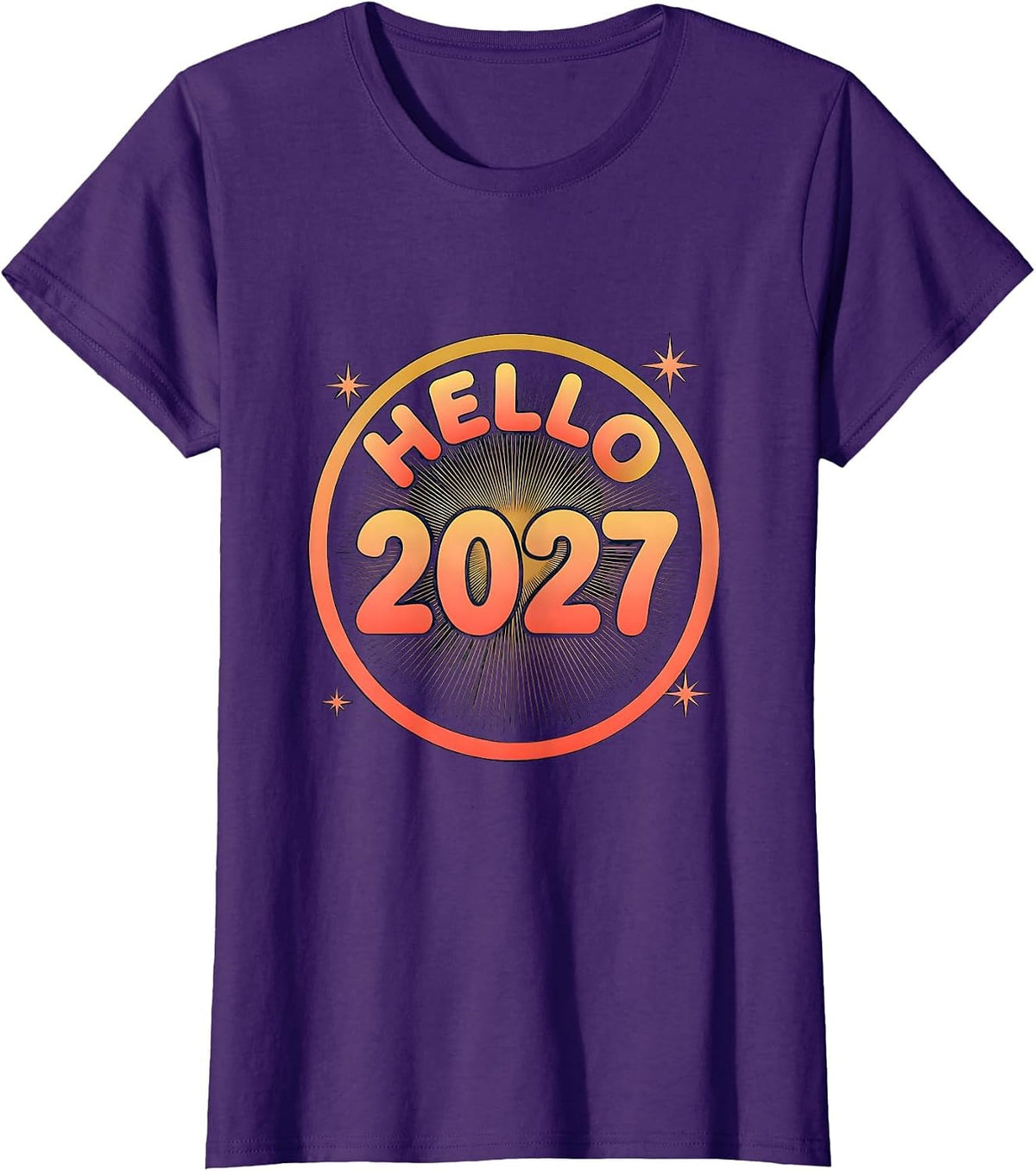 Women's Hello 2027 Gradient New Year Party Family Celebration T-Shirt - Purple