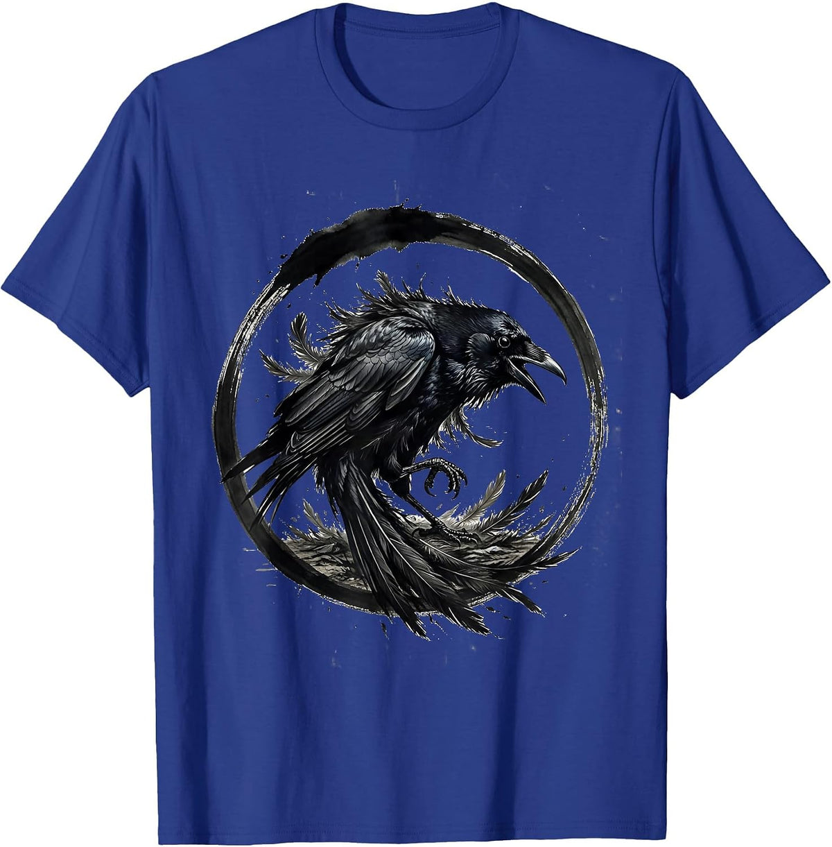 Wild Crow Ruffled Feathers Storm Wind Illustration T-Shirt - Royal Blue