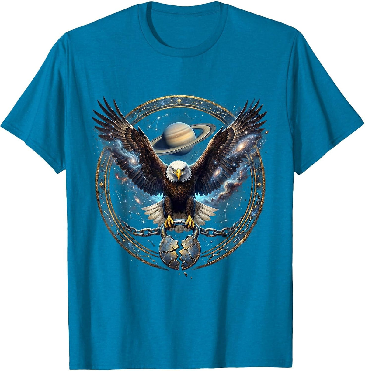 Bald Eagle Broken Shackle Freedom Graphic T-Shirt - Sapphire Blue