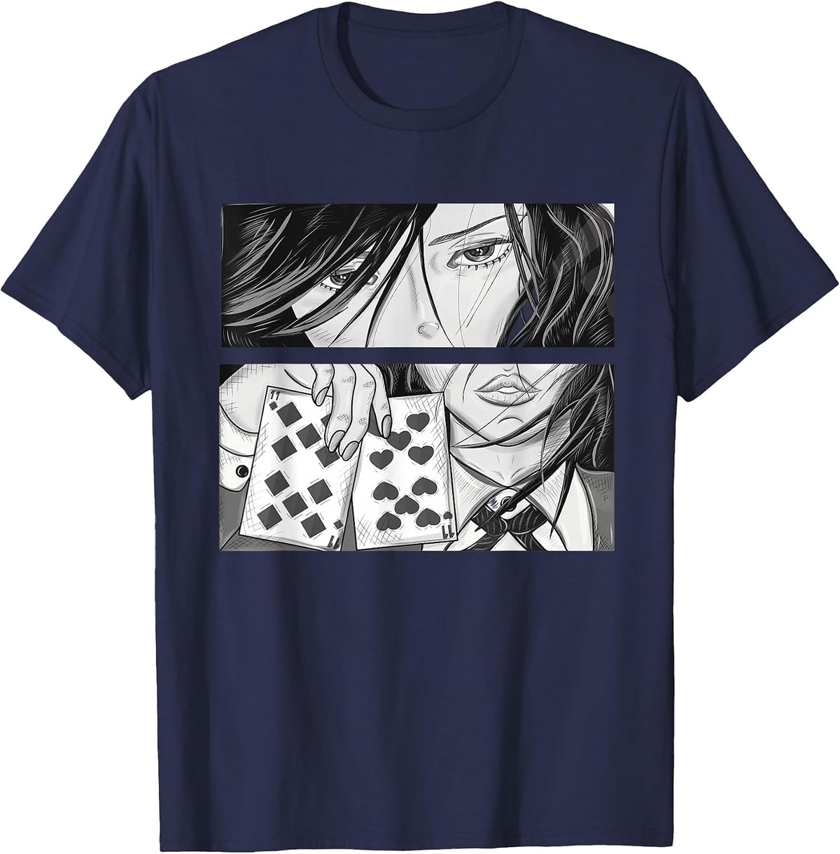 Anime Poker Girl T-Shirt - Navy Blue