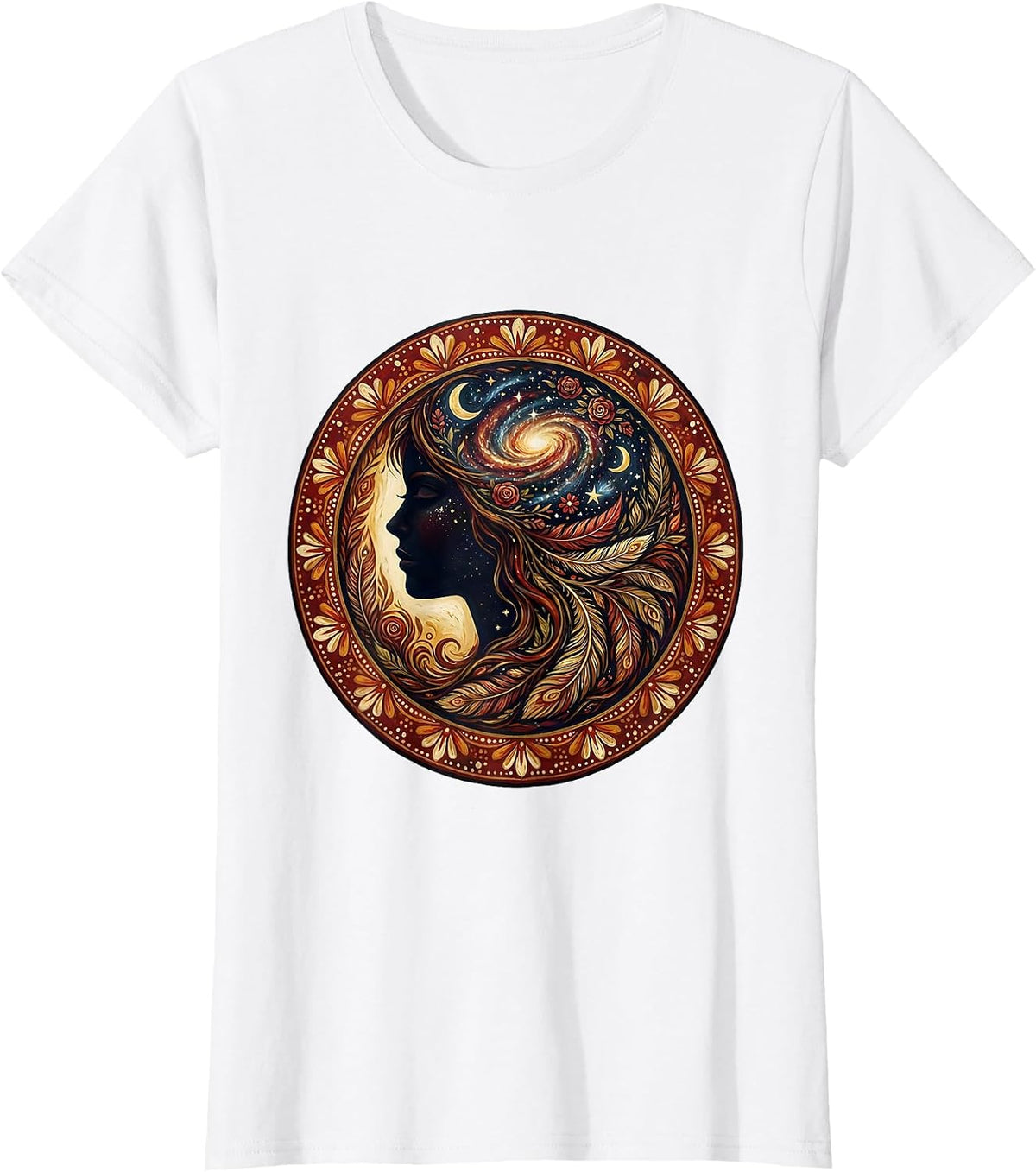 Cosmic Mind Galaxy Woman Profile Illustration T-Shirt - White