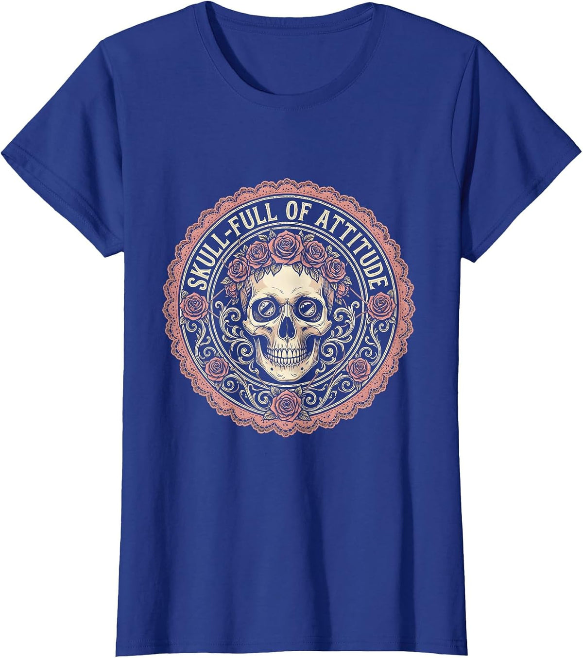 Women's Skull-full of Attitude Skeleton Women Graphic Design T-Shirt - Royal Blue