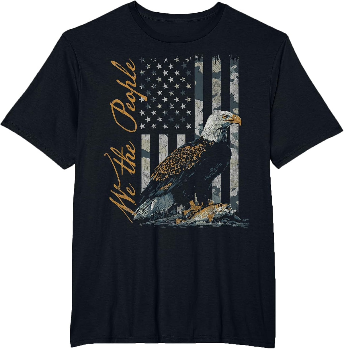 We the People American Flag Patriotic Bald Eagle T-Shirt - Black